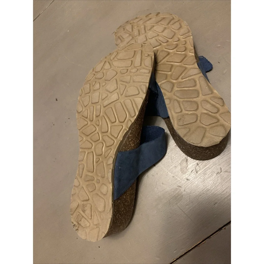 A Giannetti‎ Blue Leather Cork Wedge Sandals Womens Size 6.5 Made In Italy